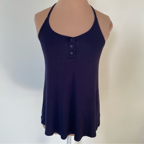 Floreat Anthropologie Navy Blue Lace Racerback Ribbed Halter Tank Top Size XS - Picture 1 of 10